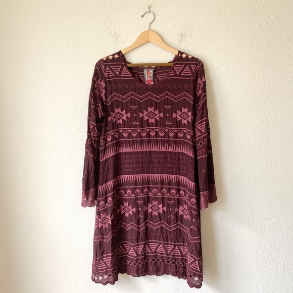 JOHNNY WAS Avery Embroidered Dress Boho Eyelet Aztec - Picture 1 of 10